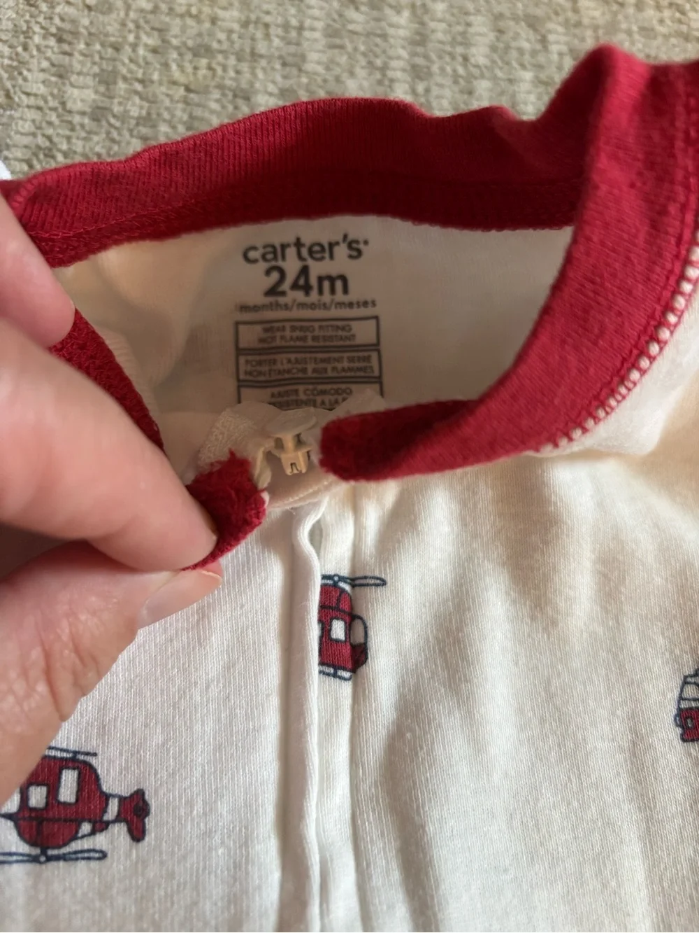Carter's Cream Pajama Sleeper with Red Firetruck Accents